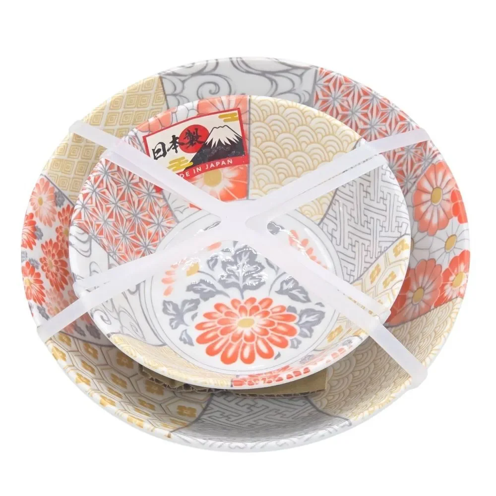 Tono Toki‎ Japanese Ramen Bowl Set Mino Ware Shozui Patchwork Floral Design